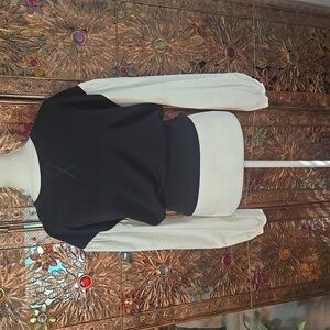 NWT Truth By Republic Balloon Sleeve Knit Sweater Black White Size Small Womens